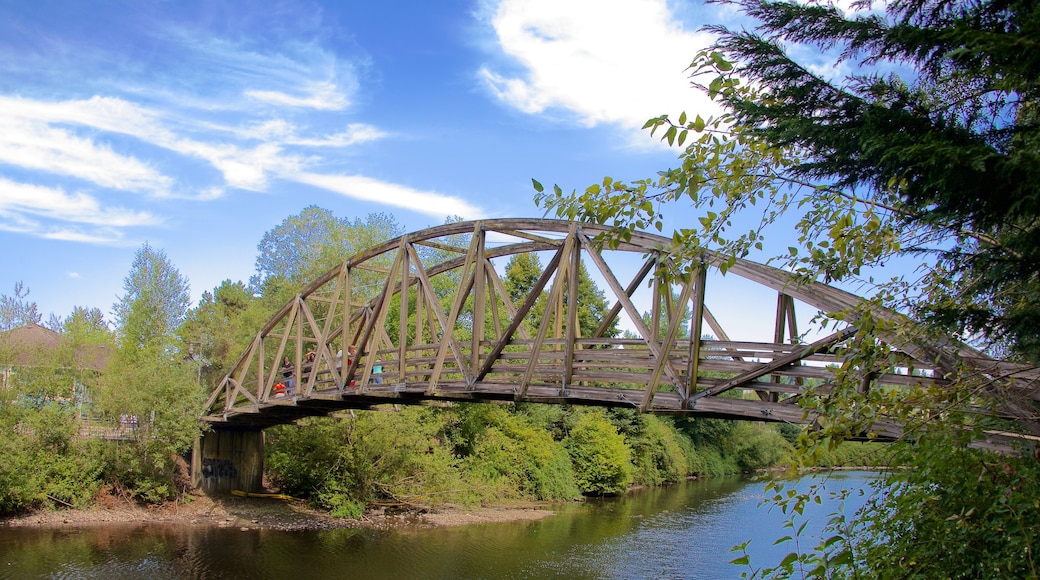 Park at Bothell Landing featuring a bridge and a river or creek