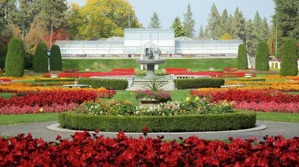 Manito Park which includes a garden and flowers