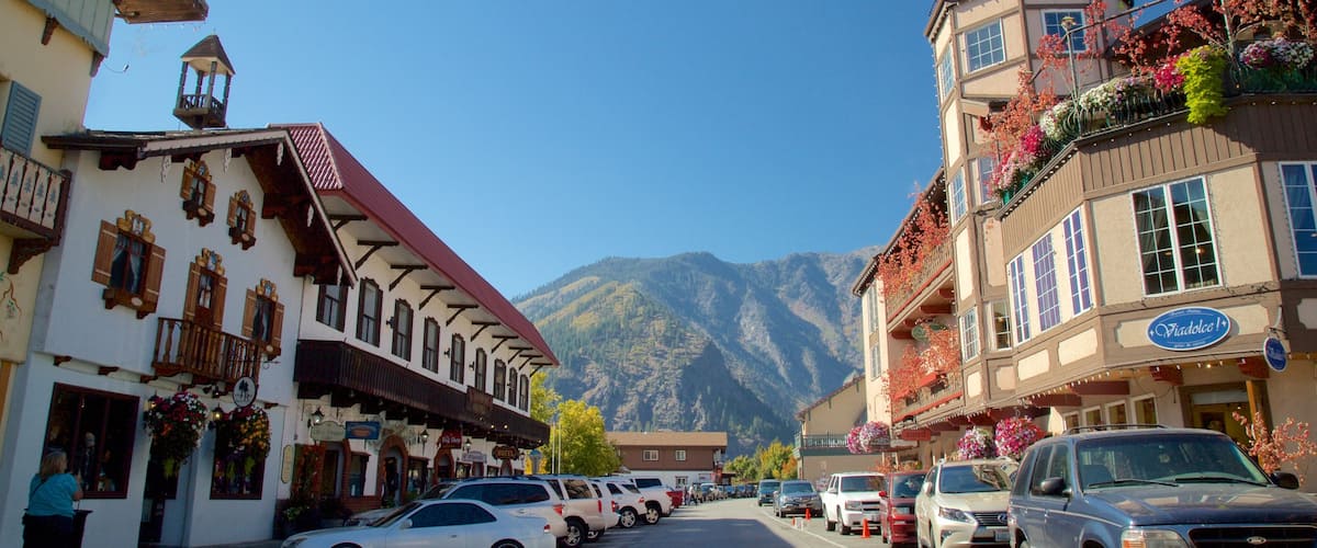 Leavenworth ofreciendo una pequeña ciudad o pueblo y escenas urbanas