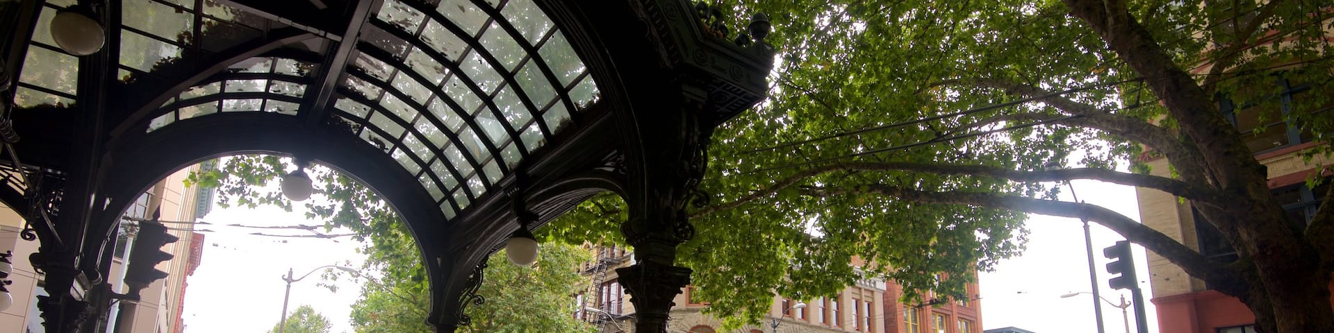 Pioneer Square mit einem historische Architektur, Stadtansicht und Straßenszenen