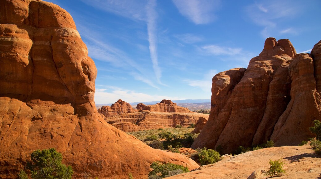 Arches National Park featuring tranquil scenes, a gorge or canyon and desert views