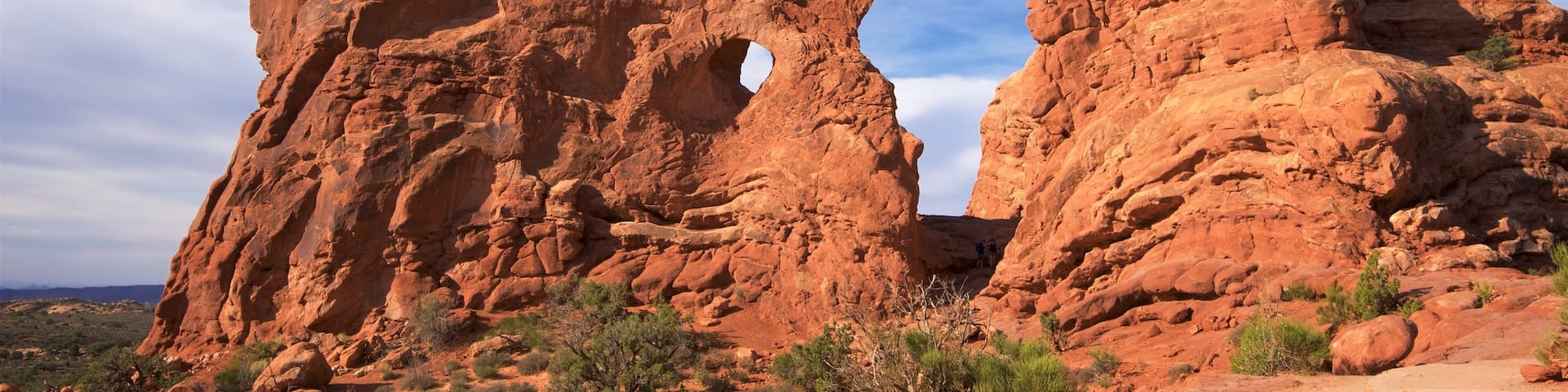 Arches National Park que incluye un barranco o cañón, vistas al desierto y escenas tranquilas