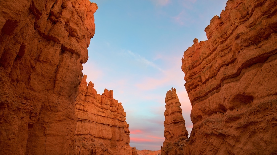 Bryce Canyon Nationalpark som omfatter udsigt over ørkenen, en solnedgang og fredfyldte omgivelser