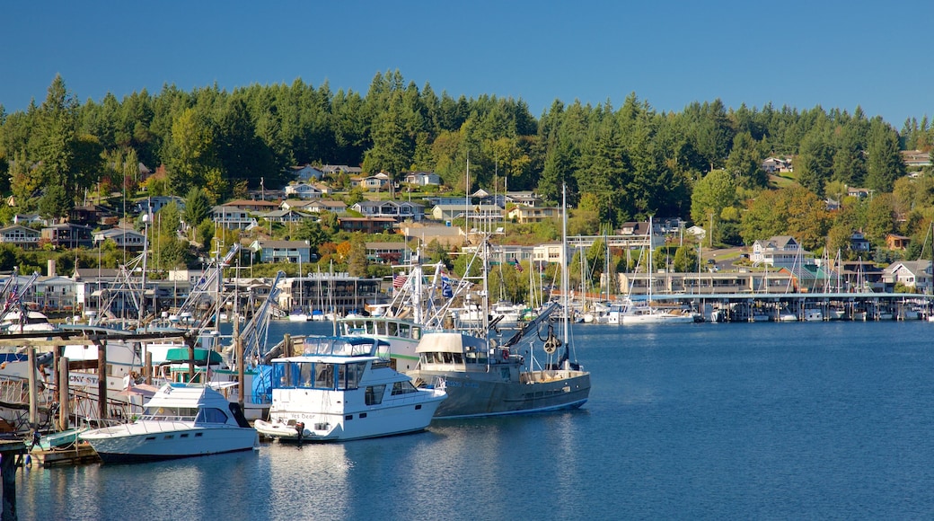 Gig Harbor showing a coastal town, a marina and a bay or harbor