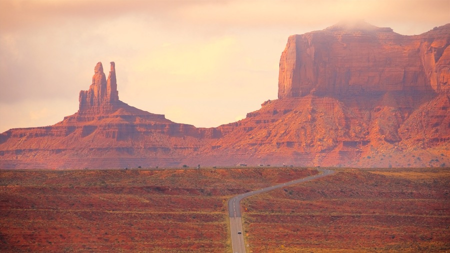 Monument Valley which includes a gorge or canyon, landscape views and tranquil scenes