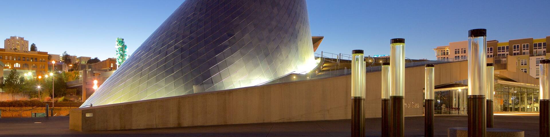 Museum of Glass featuring night scenes and modern architecture
