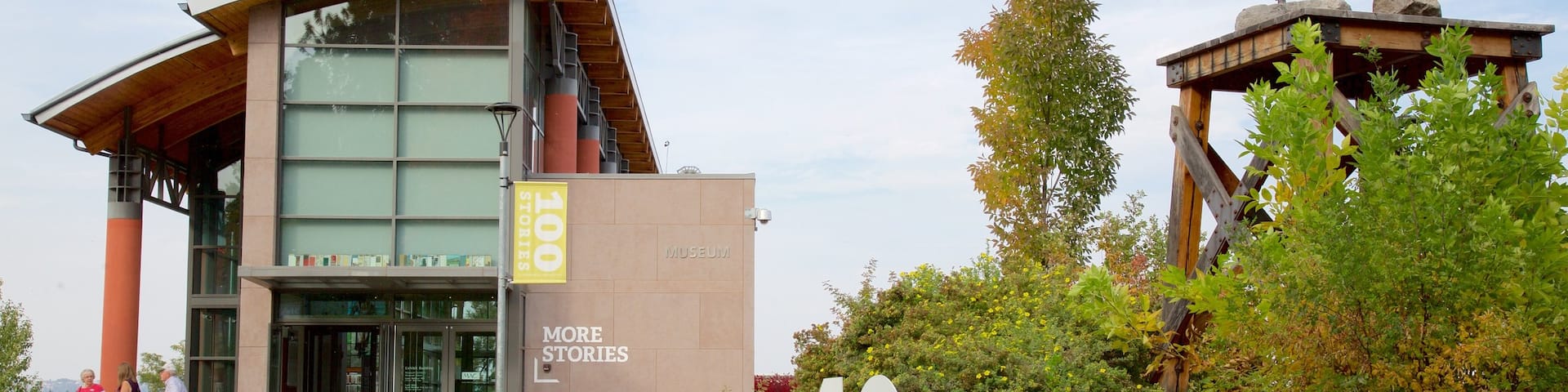 Northwest Museum of Arts & Culture which includes modern architecture and a statue or sculpture