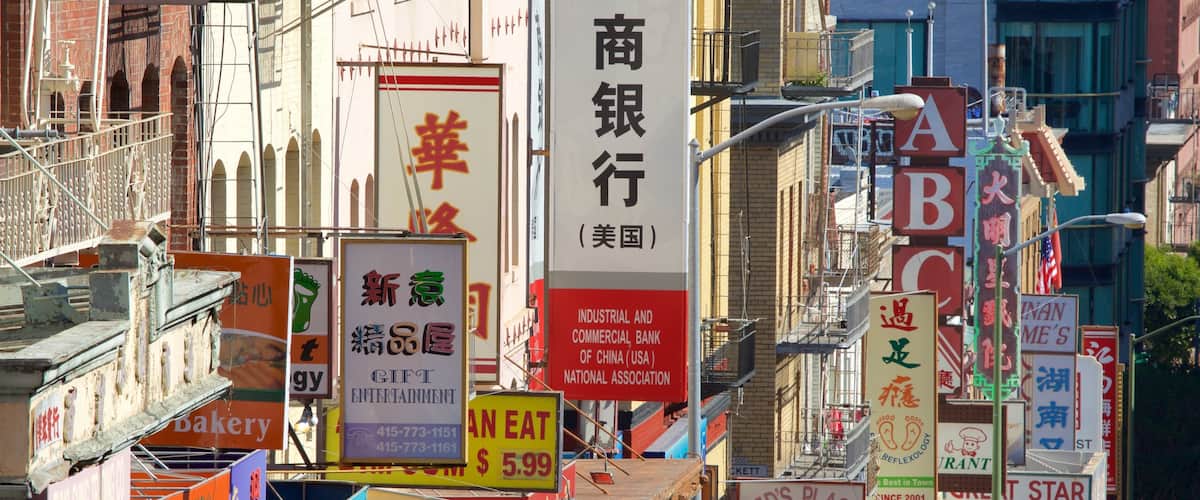 Chinatown showing signage, central business district and a city