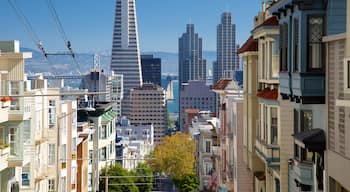 Barrio de Nob Hill mostrando una ciudad y escenas cotidianas