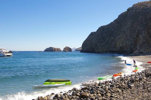Channel Islands National Park which includes general coastal views, a pebble beach and kayaking or canoeing
