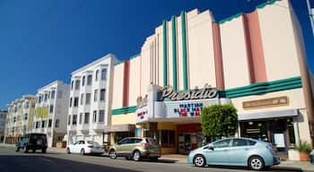 Cow Hollow featuring signage and street scenes