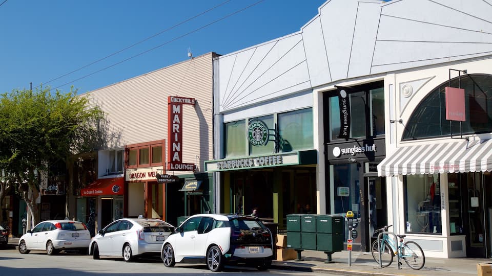 Cow Hollow featuring street scenes, signage and a city