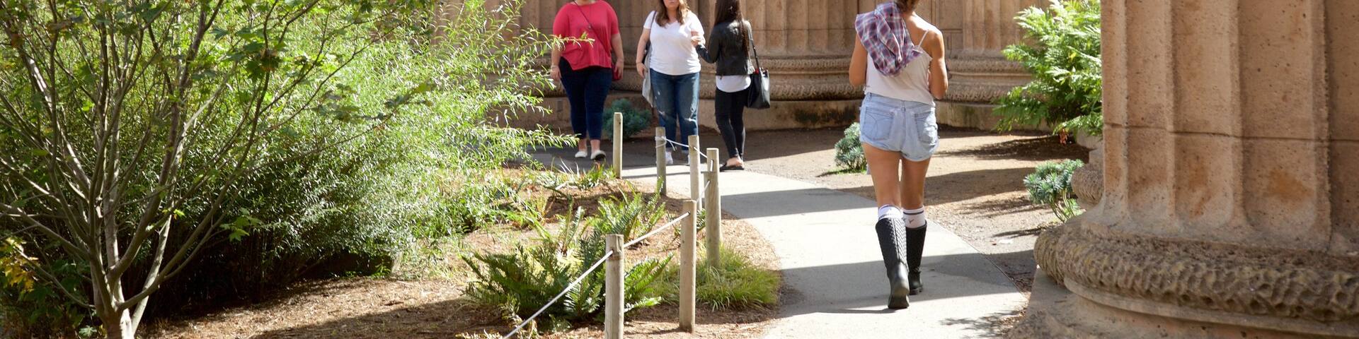 Marina District which includes heritage architecture as well as a small group of people