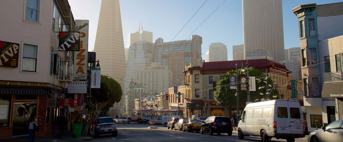 Financial District - Ferry Building showing a city and street scenes