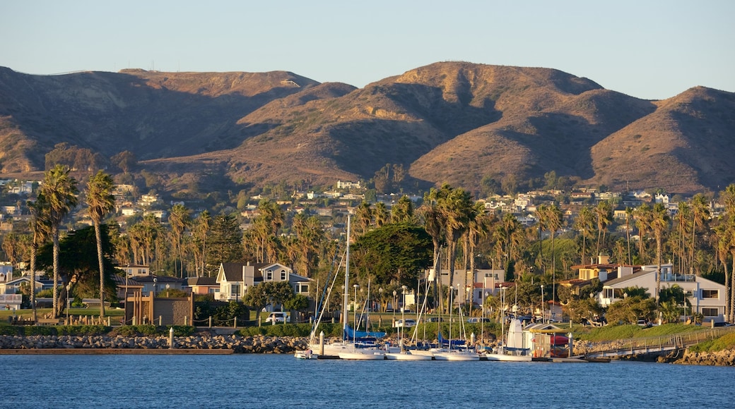 Ventura Harbor que incluye vela y vistas de una costa