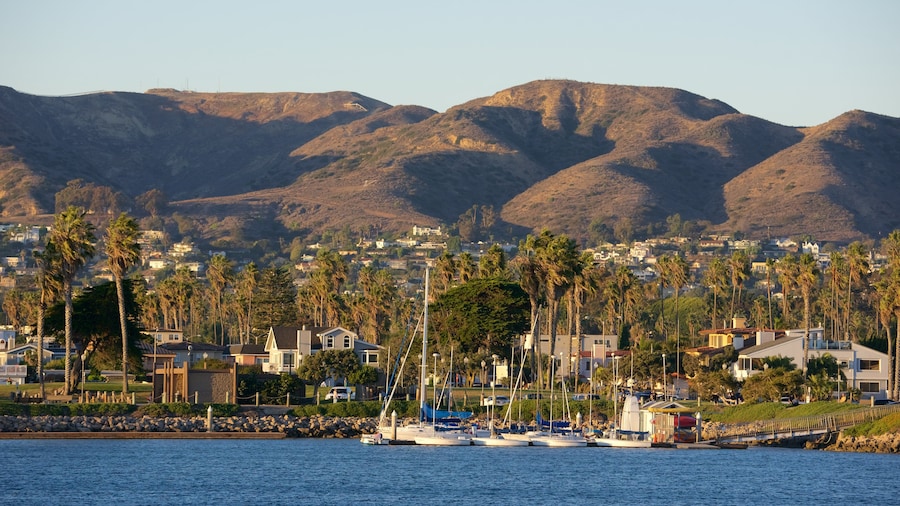 Ventura Harbor que incluye vela y vistas de una costa