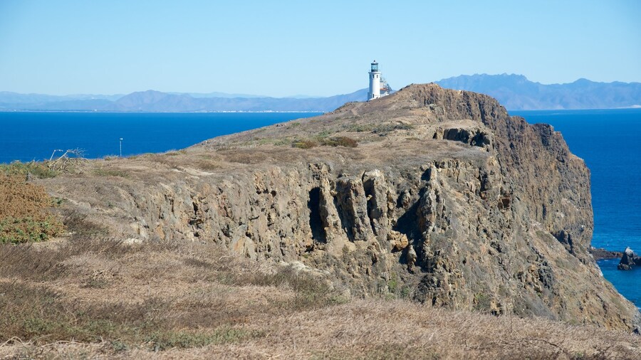 Ventura mostrando un faro y costa rocosa