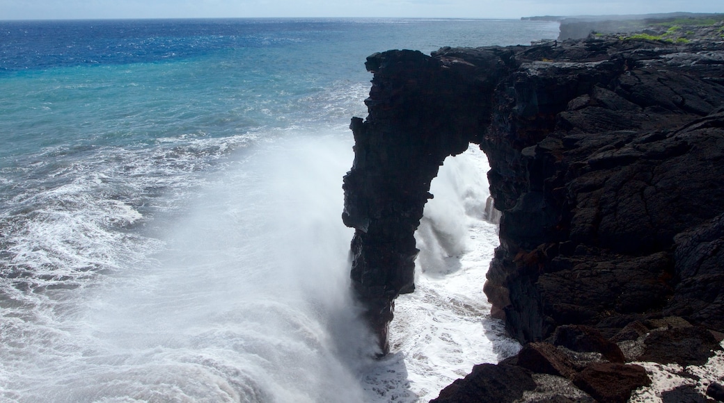 Hawaii Volcanoes National Park showing rocky coastline