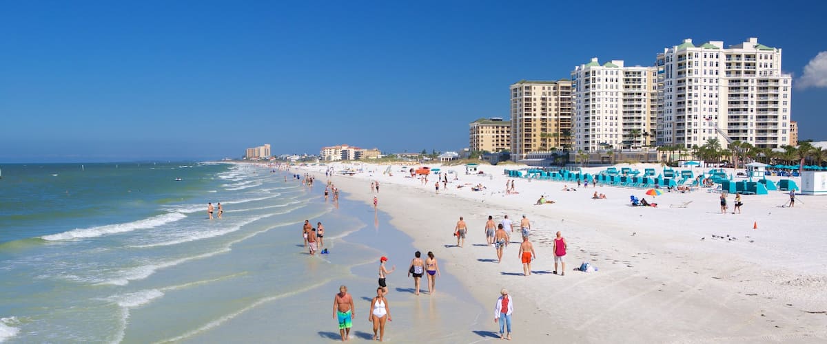 Clearwater Beach featuring a sandy beach and a coastal town