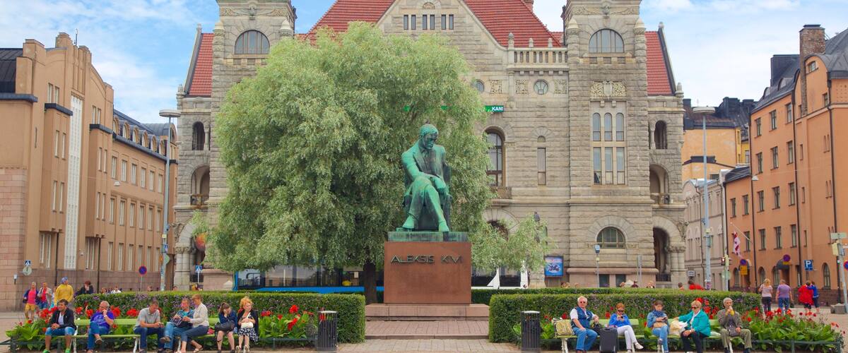 National Theater showing heritage architecture, theater scenes and a statue or sculpture