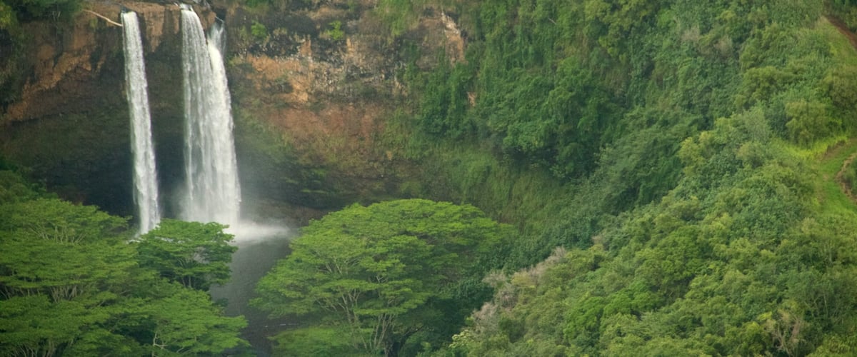 Kapaa showing a waterfall, mountains and forests