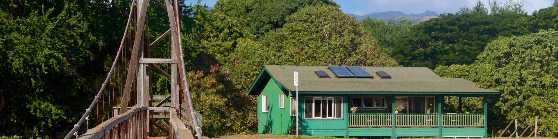 Hanapepe showing a suspension bridge or treetop walkway and a house