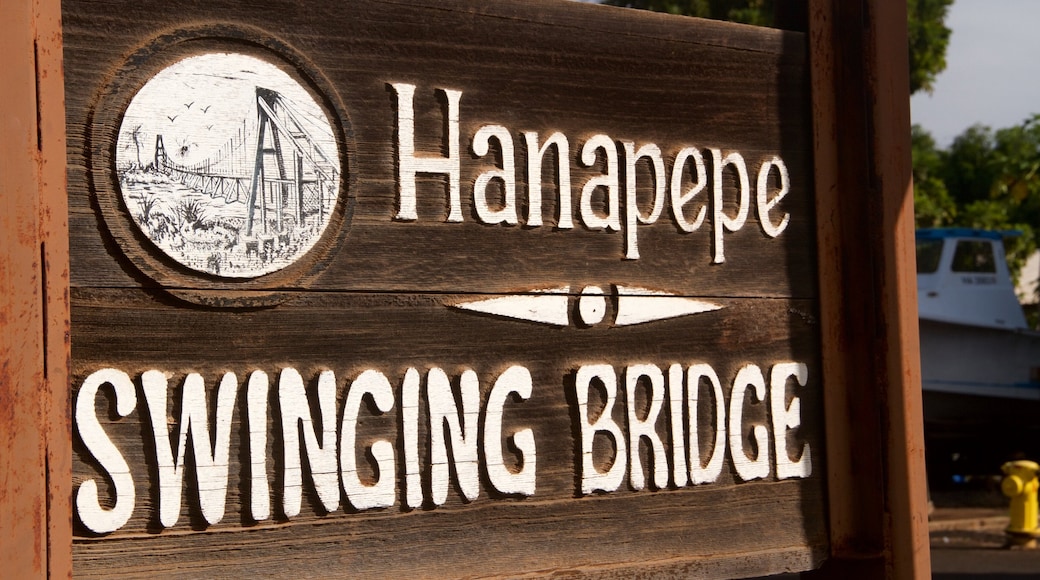 Swinging Bridge which includes signage