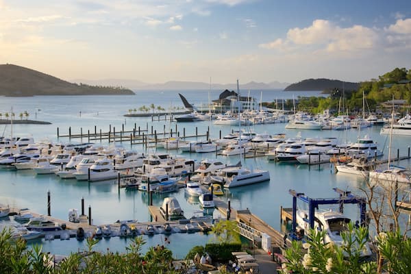 Marina d\'Ile Hamilton mettant en vedette panoramas, baie ou port et navigation