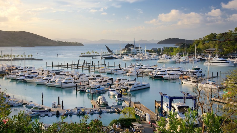 Hamilton Island Marina showing landscape views, a bay or harbor and boating
