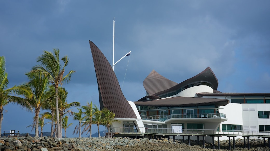 Hamilton Island Marina which includes general coastal views and modern architecture