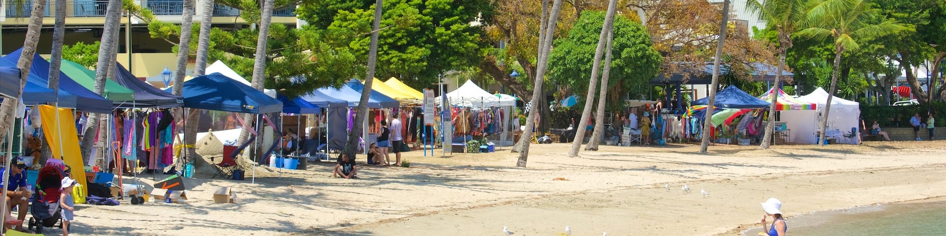 Stadtgebiet Airlie Beach mit einem Märkte und Strand