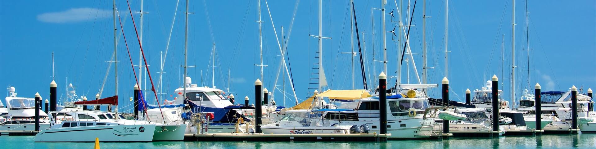 Airlie Beach which includes sailing, boating and a bay or harbour