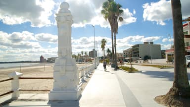 Playa de Piriápolis mostrando una ciudad costera y escenas urbanas y también un hombre