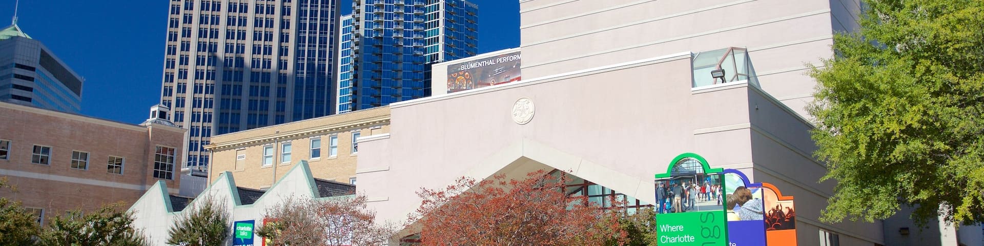 Spirit Square showing modern architecture and a city
