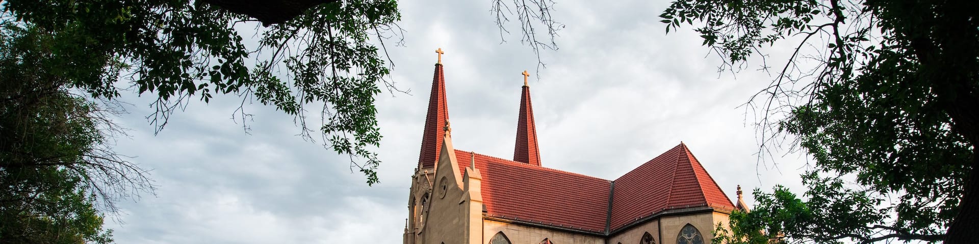 Cathedral of St. Helena featuring a church or cathedral, heritage architecture and a garden