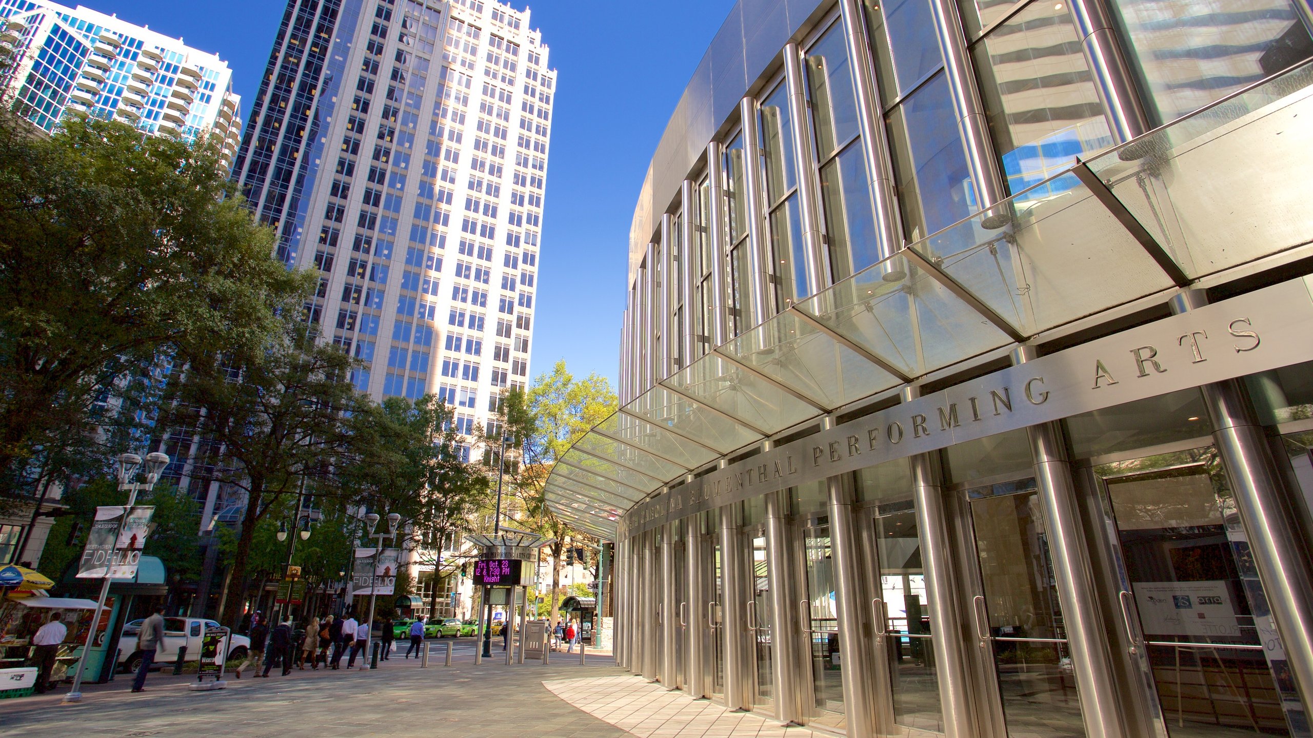 Blumenthal Performing Arts Center showing a city and theatre scenes