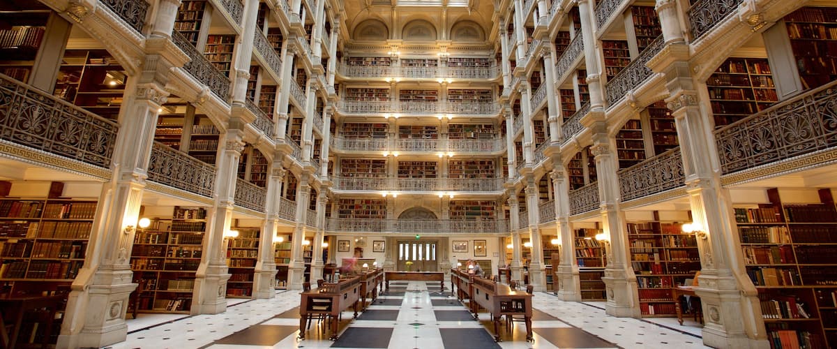 Peabody Institute of the Johns Hopkins University featuring heritage elements and interior views