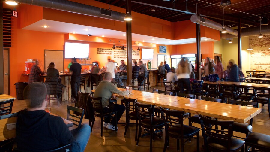 Interior view of a lively brewery in NoDa, Charlotte's arts district, North Carolina.
