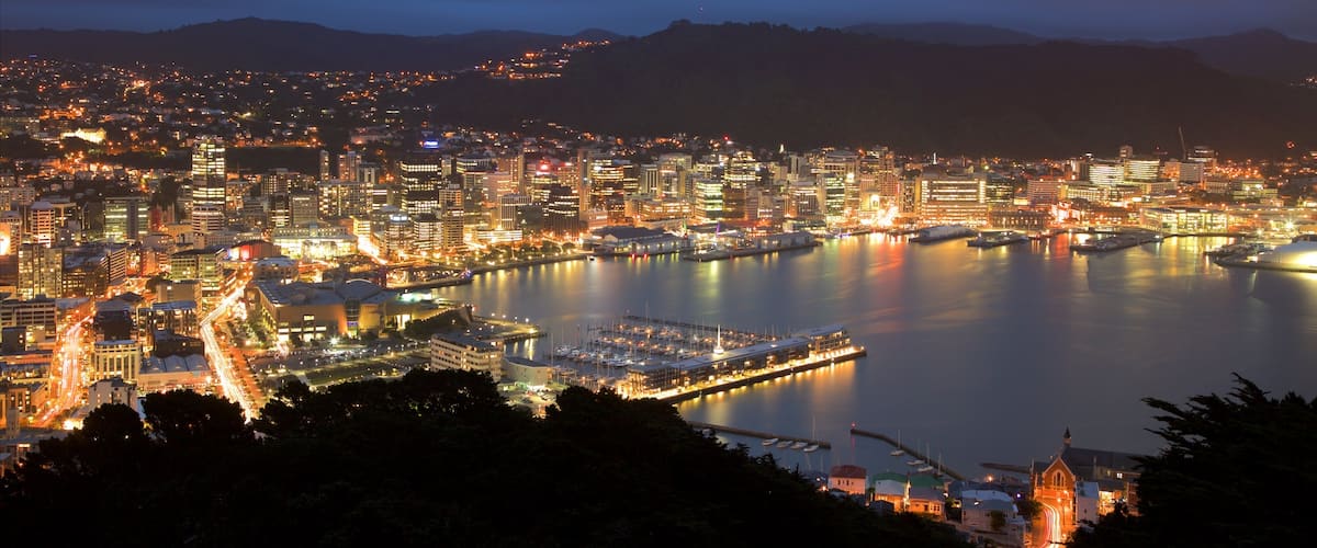 Mount Victoria Lookout featuring night scenes, a marina and a bay or harbour