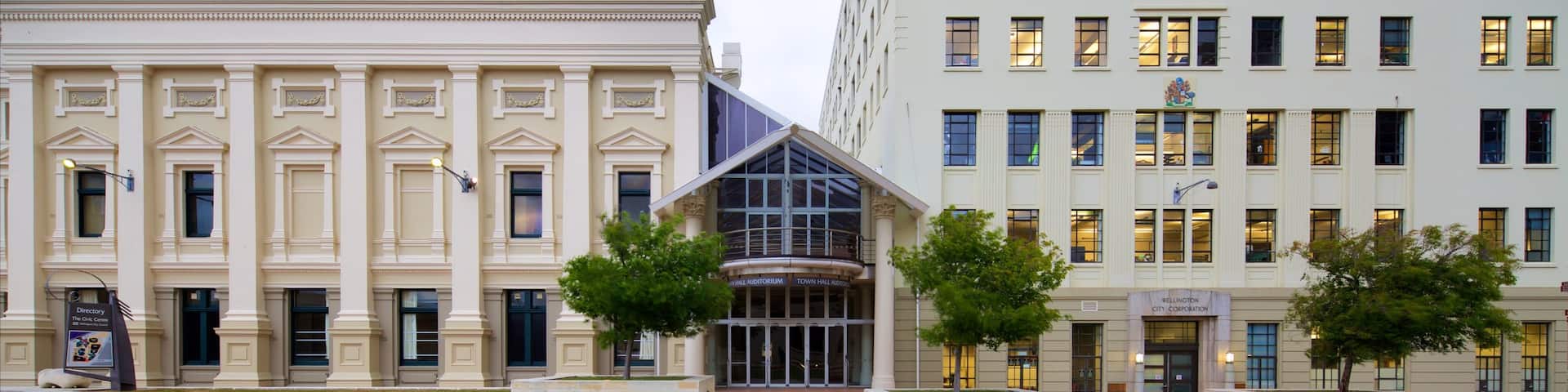 Wellington Town Hall which includes heritage architecture and an administrative building
