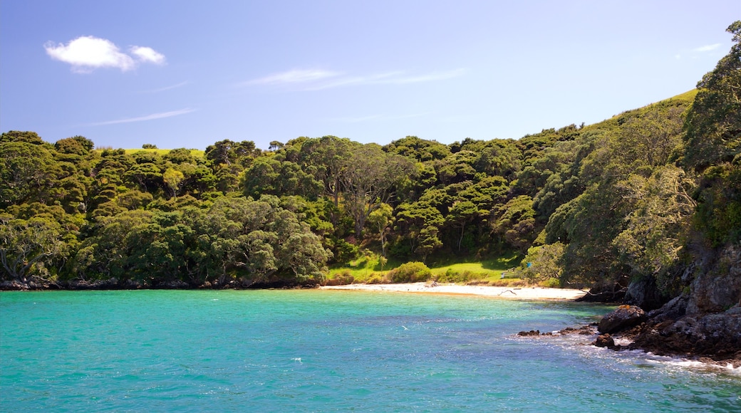 Russell showing a bay or harbour, forest scenes and a beach