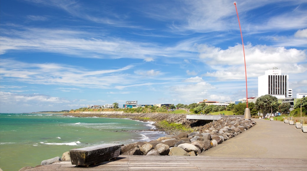 New Plymouth featuring a bay or harbour and rocky coastline