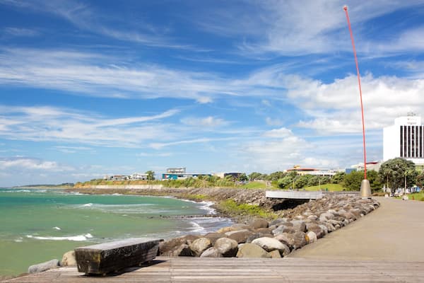 New Plymouth welches beinhaltet Bucht oder Hafen und Felsküste