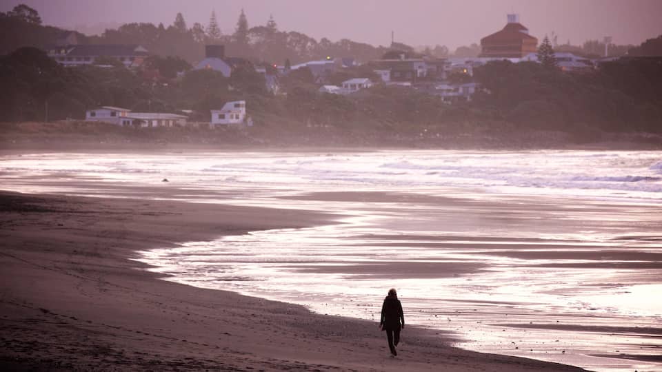 Fitzroy Beach qui includes baie ou port, ville cĂŽtiĂšre et coucher de soleil