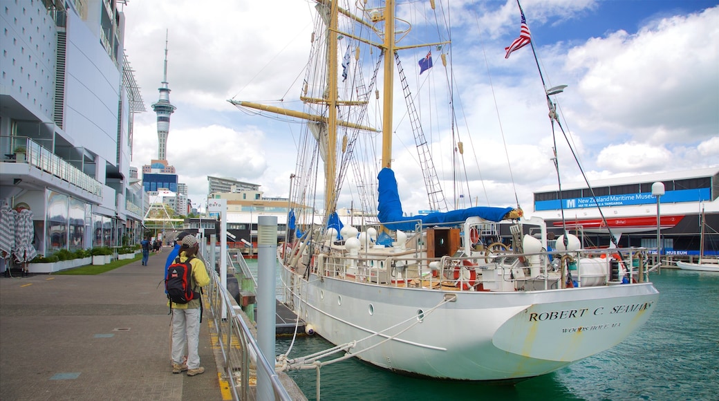 New Zealand National Maritime Museum showing a marina and sailing