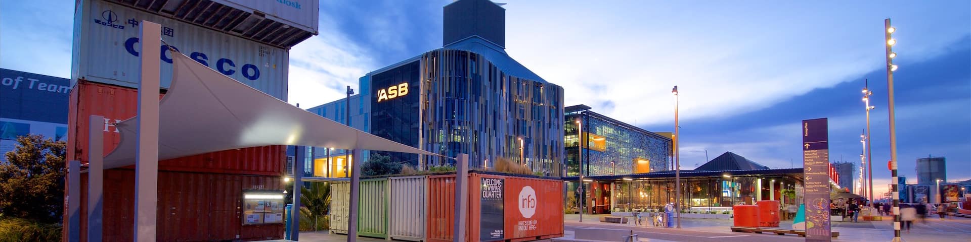 Auckland featuring night scenes and modern architecture