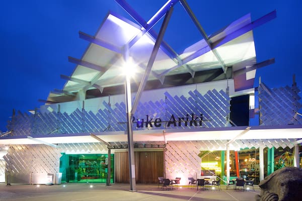 Puke Ariki showing night scenes and modern architecture