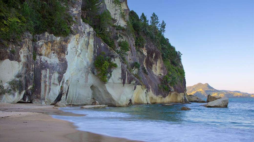 Lonely Bay Beach showing a sandy beach, rugged coastline and a bay or harbor