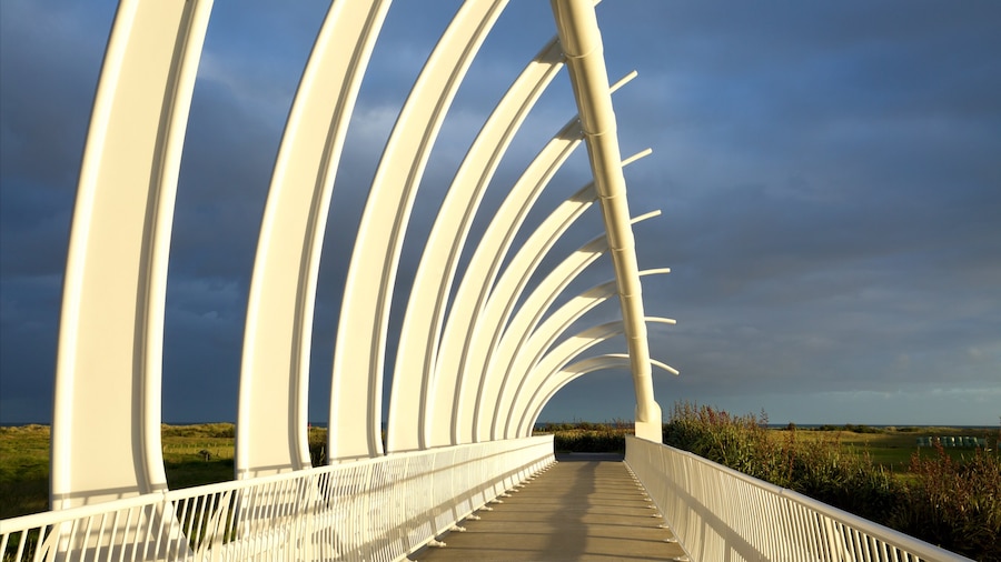 New Plymouth som viser en bro og en solnedgang