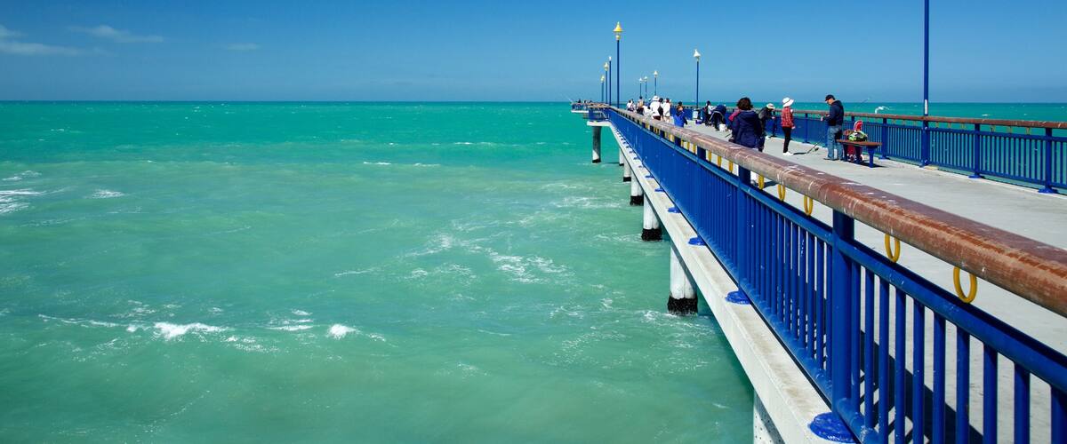 New Brighton Beach showing a bridge and general coastal views